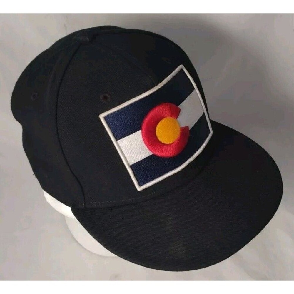 Colorado Avalanche NHL State Flag Patch Black Fanatics Fitted SZ 7 Hat/Cap-NICE!